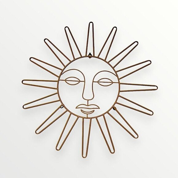 Large Metal Sun Wall Decor Wall Art 23 Inch Sun Tan Metal Celestial Sun Face GUC - Picture 2 of 6